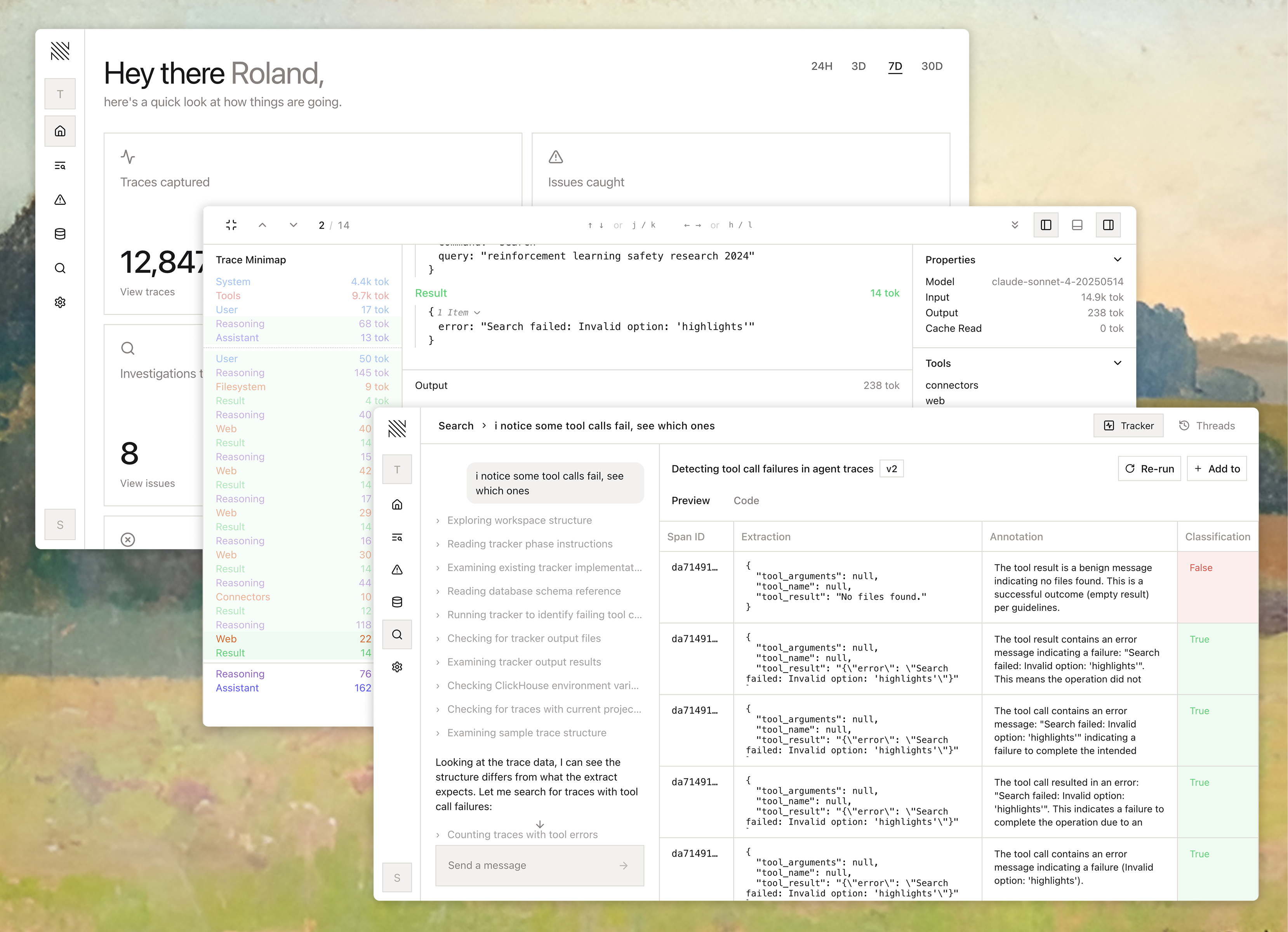 Nuraline Dashboard - Agent monitoring and trace analysis